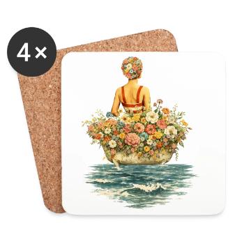 Flower bath in the sea – surreal vintage motif - Coasters (set of 4) - white - Front