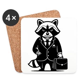 Raccoon in a Suit – Business Animal Logo - Coasters (set of 4) - white - Front