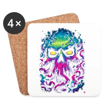 Neon skull in a sea of fog - Coasters (set of 4) - white - Front