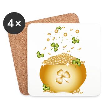 Golden pot with gold coins and shamrocks - Coasters (set of 4) - white - Front