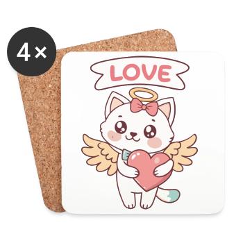 Cat Angel Heart Kawaii - Coasters (set of 4) - white - Front