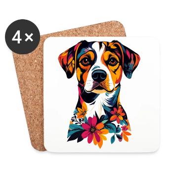 Bunter Hund mit Blumenmustern Hunde Sommeroutfit - Untersetzer (4er-Set) - Weiß - Vorne