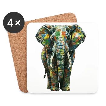 Colorful Elephant Flora - Coasters (set of 4) - white - Front