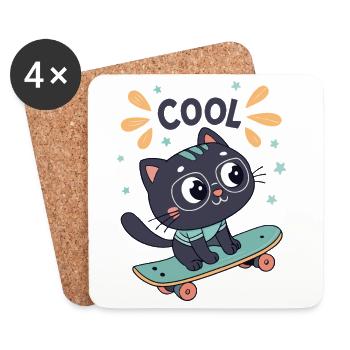 Schicke Skater-Katze an Bord - Untersetzer (4er-Set) - Weiß - Vorne