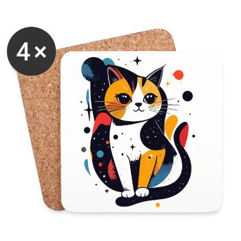 Pop Art Cat Cosmos Digital Art Motif - Coasters (set of 4) - white - Front