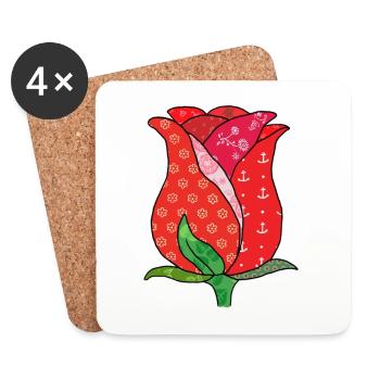 Rose à motif - Dessous de verre (lot de 4) - blanc - Devant