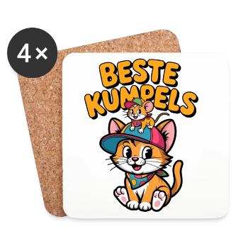 Süße Katze und Maus als beste Freunde - Untersetzer (4er-Set) - Weiß - Vorne