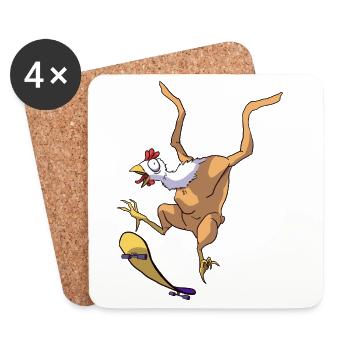 Skateboarding chicken - Coasters (set of 4) - white - Front