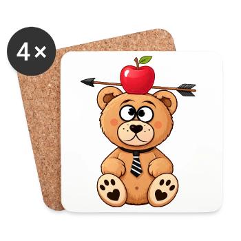 Witziger Bär mit Apfel und Pfeil - Untersetzer (4er-Set) - Weiß - Vorne