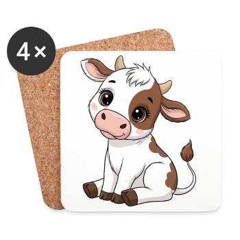 Motif de dessin animé vache et veau mignons - Dessous de verre (lot de 4) - blanc - Devant