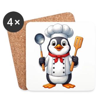 Süßer Cartoon Pinguin Koch beim Kochen Essen - Untersetzer (4er-Set) - Weiß - Vorne