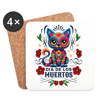 Dia De Los Muertos Meowtos Cat Colorful Flowers - Coasters (set of 4) - white - Front