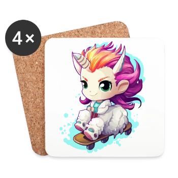 Licorne arc-en-ciel sur skateboard - Dessous de verre (lot de 4) - blanc - Devant