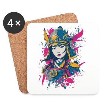 Guerrier Samouraï - Dessous de verre (lot de 4) - blanc - Devant