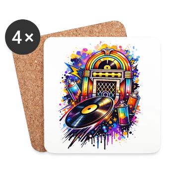 Bunte Jukebox im Graffiti-Style mit Schallplatte - Untersetzer (4er-Set) - Weiß - Vorne