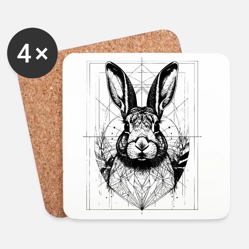 Rabbit in Geometric Frame - Coasters (set of 4) - white
