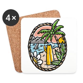 Strandtraum Palme Wellen Kreisrahmen - Untersetzer (4er-Set) - Weiß - Vorne