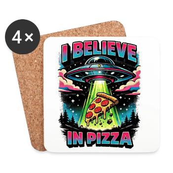 I Believe In Pizza Funny UFO Abduction Comic - Coasters (set of 4) - white - Front