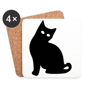 Katze Silhouette schwarz Geschenk Katzenliebhaber - Untersetzer (4er-Set) - Weiß - Vorne