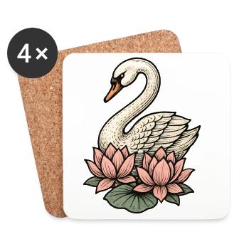 Schwan mit Lotusblüten im Vintage Stil - Untersetzer (4er-Set) - Weiß - Vorne