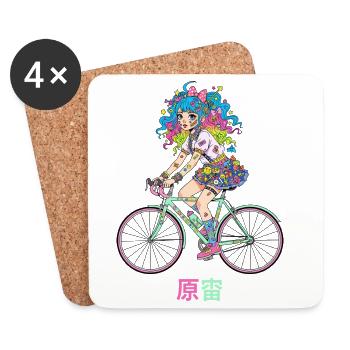 Harajuku Decora Girl sur un vélo de route pastel - Dessous de verre (lot de 4) - blanc - Devant