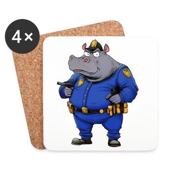 Police des Rhinos / Policier Rhinocéros - Dessous de verre (lot de 4) - blanc - Devant