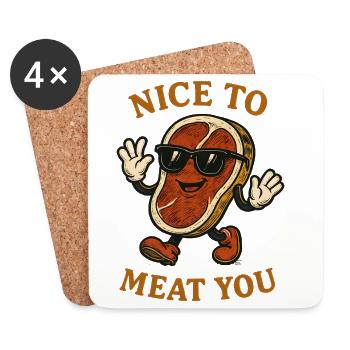 Dessin animé Nice to Meat You Steak - Dessous de verre (lot de 4) - blanc - Devant