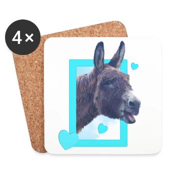 cute donkey at the window blue hearts - Coasters (set of 4) - white - Front