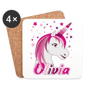 Olivia Einhorn, Mädchenname - Untersetzer (4er-Set) - Weiß - Vorne
