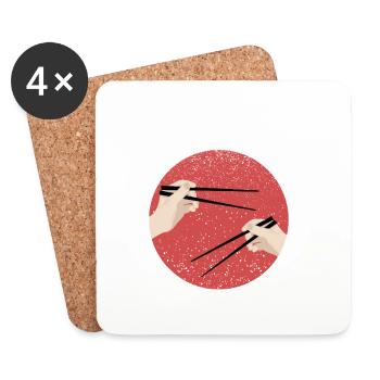 Baguettes à l’écart, ramen Drapeau japonais - Dessous de verre (lot de 4) - blanc - Devant
