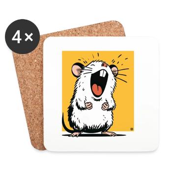 Laughing rat on yellow background - Coasters (set of 4) - white - Front
