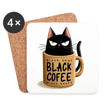 Black cat in coffee mug - Coasters (set of 4) - white - Front