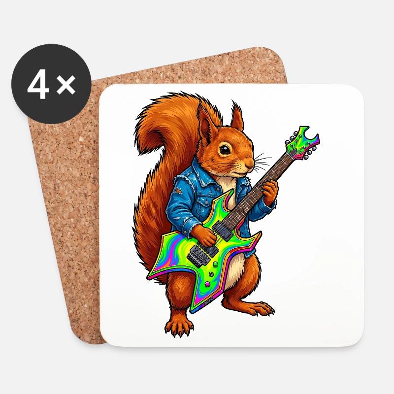 Eichhörnchen mit Jacke und E-Gitarre - Untersetzer (4er-Set) - Weiß