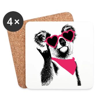 Koala mit Herzbrille & Rockzeichen - Untersetzer (4er-Set) - Weiß - Vorne