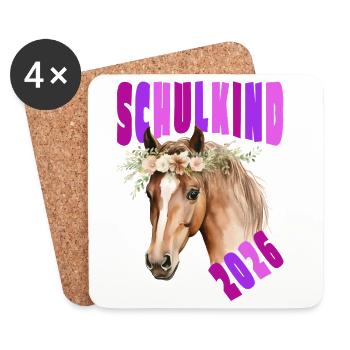 Horse - School Child 2026 - School Enrollment - Flowers pink - Coasters (set of 4) - white - Front