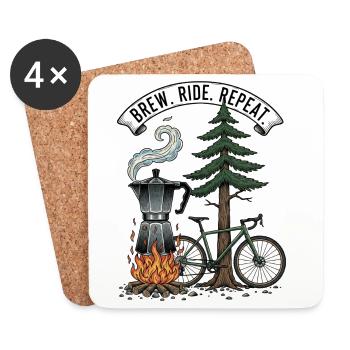 Gravure sur bois de moto Moka Brew Ride Repeat - Dessous de verre (lot de 4) - blanc - Devant