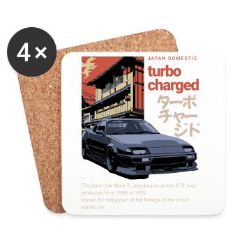 Turbocharged A70 Supra Car Retro Graphic - Coasters (set of 4) - white - Front