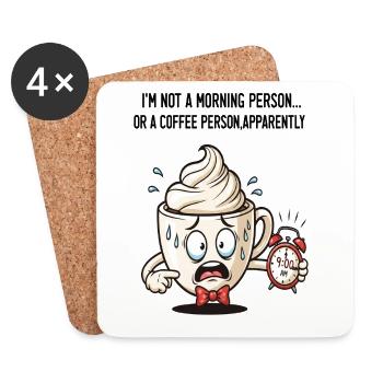 Tasse matinale anxieuse avec alarme - Dessous de verre (lot de 4) - blanc - Devant