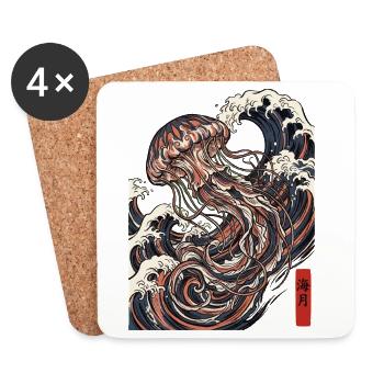 Jellyfish Japanese Ocean - Coasters (set of 4) - white - Front