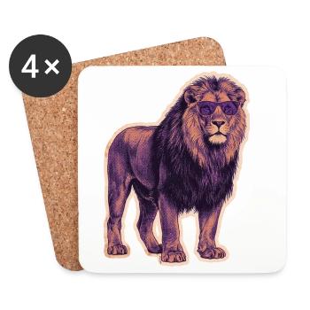 Lion cool avec des lunettes de soleil - Dessous de verre (lot de 4) - blanc - Devant
