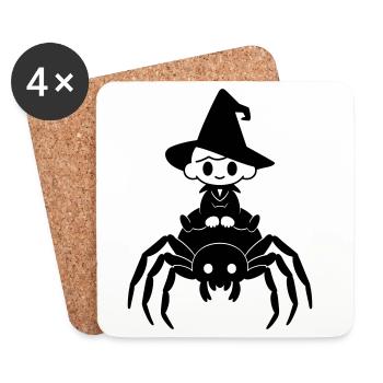 Cute Witch Rides Spider Halloween Motif - Coasters (set of 4) - white - Front