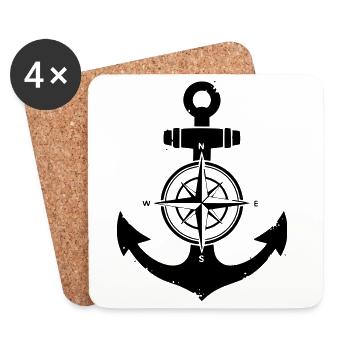 Anchor Compass Silhouette - Coasters (set of 4) - white - Front