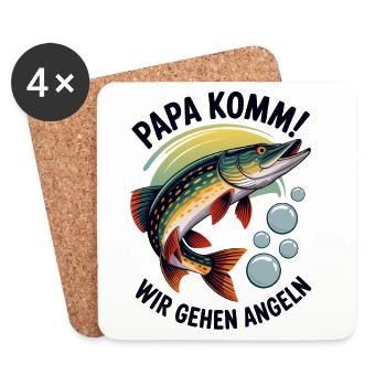 Papa Komm Wir Gehen Angeln - Untersetzer (4er-Set) - Weiß - Vorne