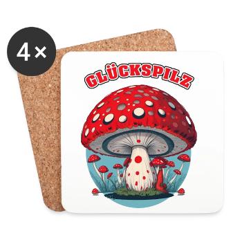 Glückspilz Cartoon Pilz - Untersetzer (4er-Set) - Weiß - Vorne
