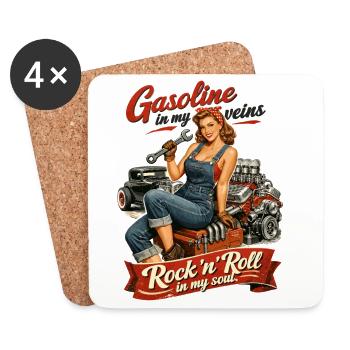 Retro Pin-up Hot Rod: Gasoline & Rock n Roll Soul - Coasters (set of 4) - white - Front