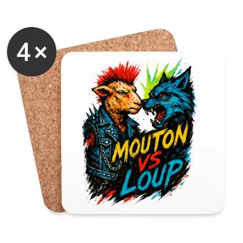 Mouton Punk Contre Loup Féroce - Dessous de verre (lot de 4) - blanc - Devant