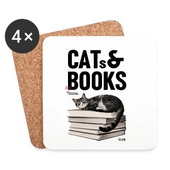 CHAT & LIVRES - Dessous de verre (lot de 4) - blanc - Devant