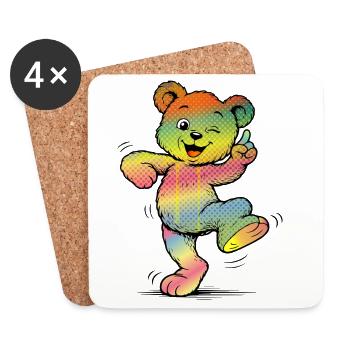 Style néon en forme d’ours colorés en dessin animé - Dessous de verre (lot de 4) - blanc - Devant