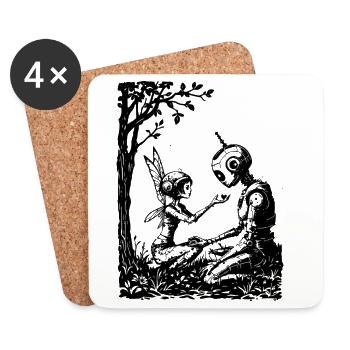 Fairy Fixing a Robot - Coasters (set of 4) - white - Front