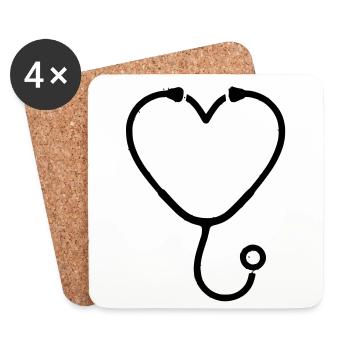 Stethoscope Heart Medicine Outline - Coasters (set of 4) - white - Front